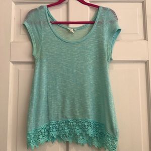 Aeropostale Turquoise Blue T-Shirt with Lace